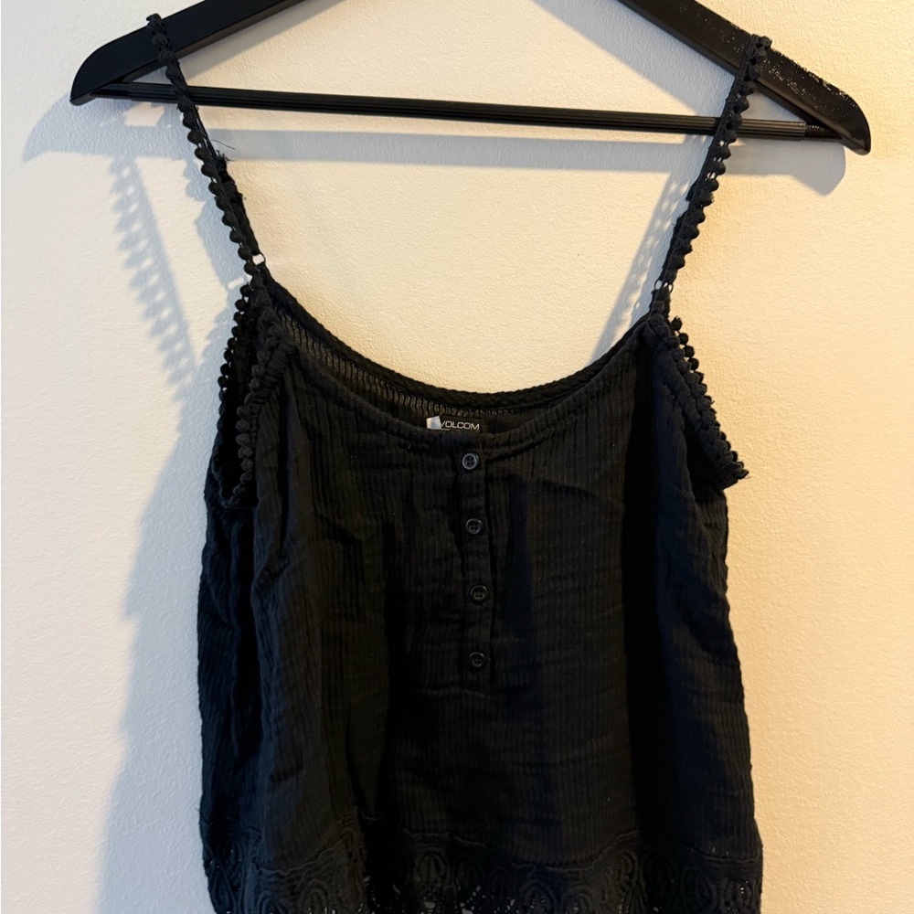 Volcom Black Beach Camisole with Button Accents